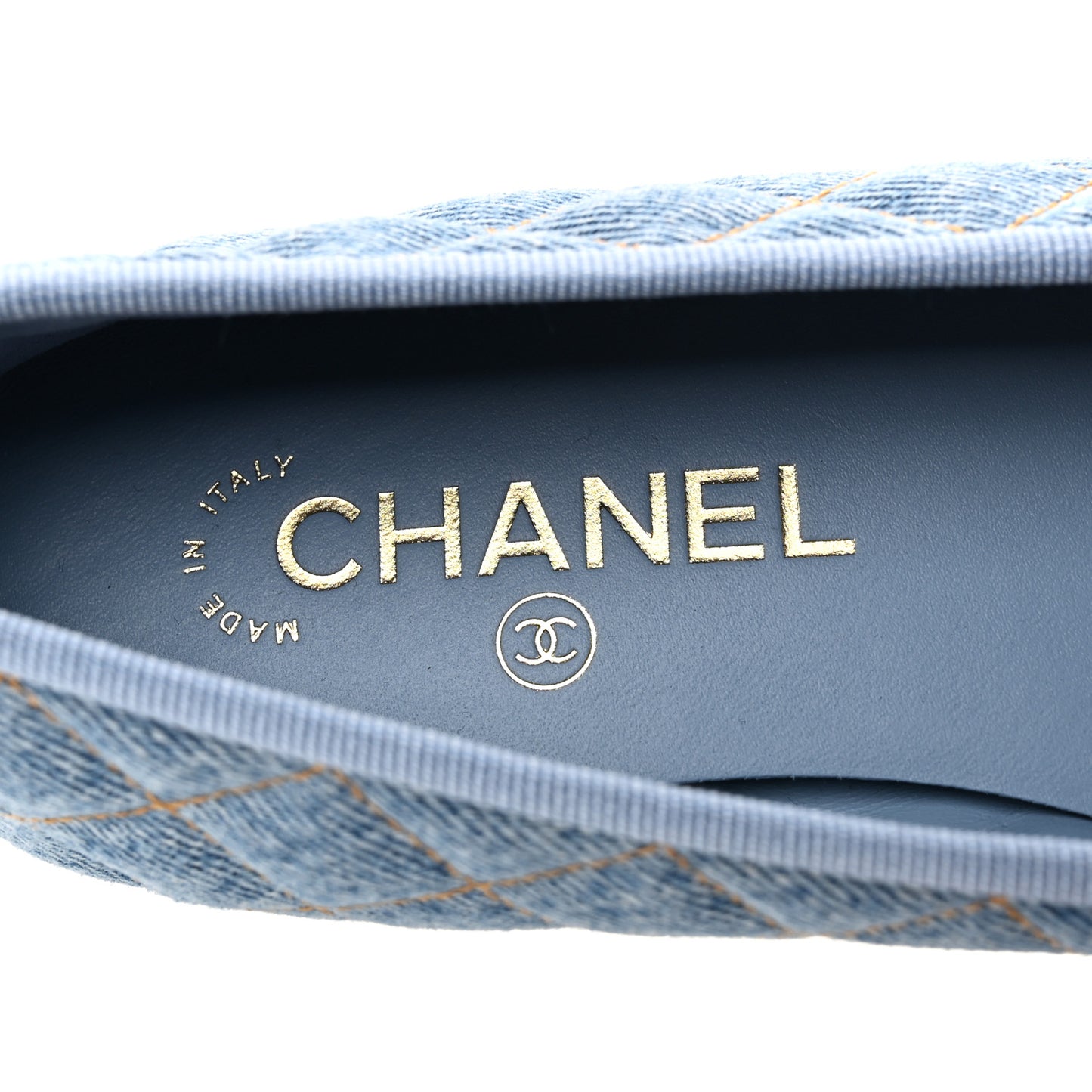 Denim Quilted CC Cap Toe Ballerina Flats 37.5 Light Blue