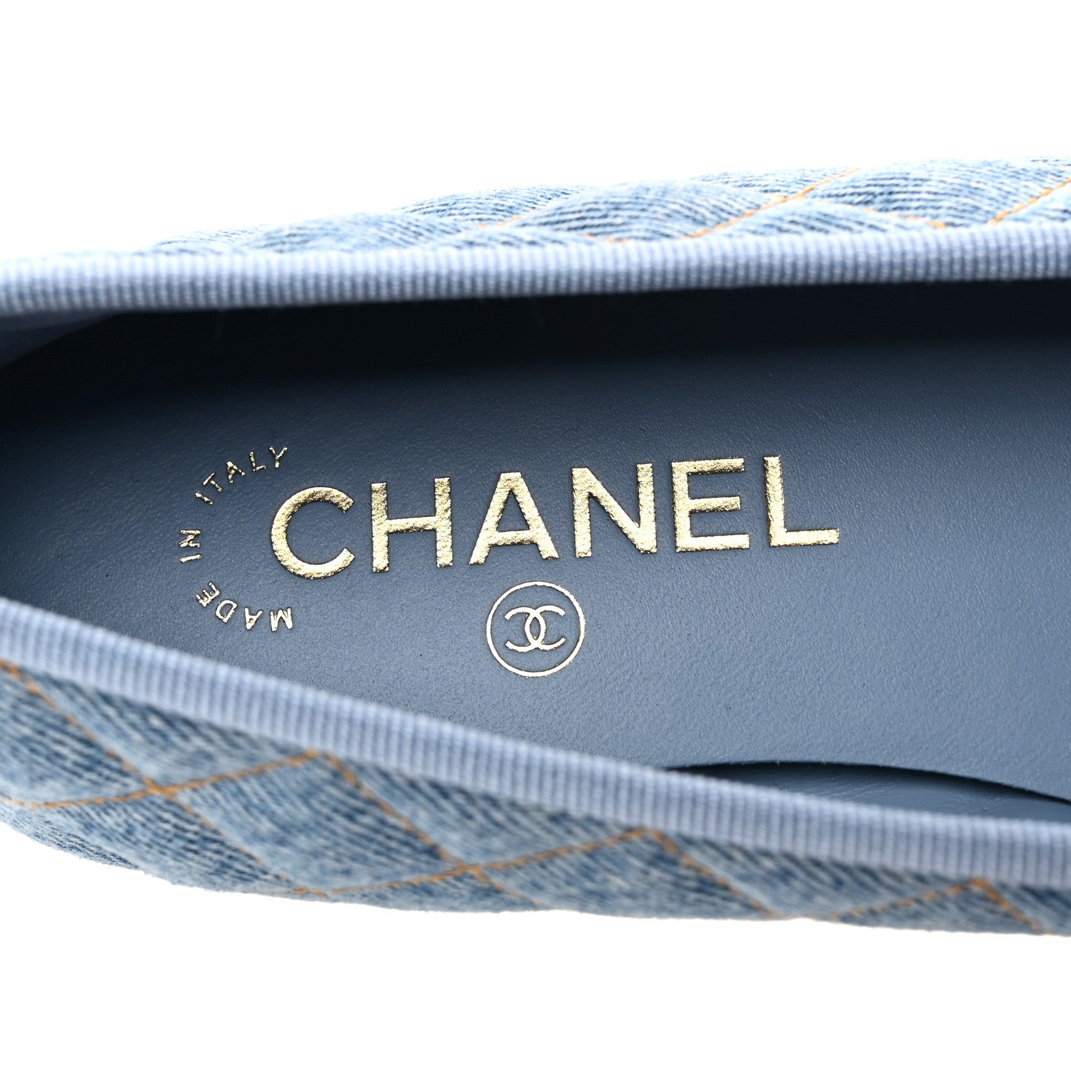Chanel Denim Quilted CC Cap Toe Ballerina Flats 37.5 Light Blue 6 of 10