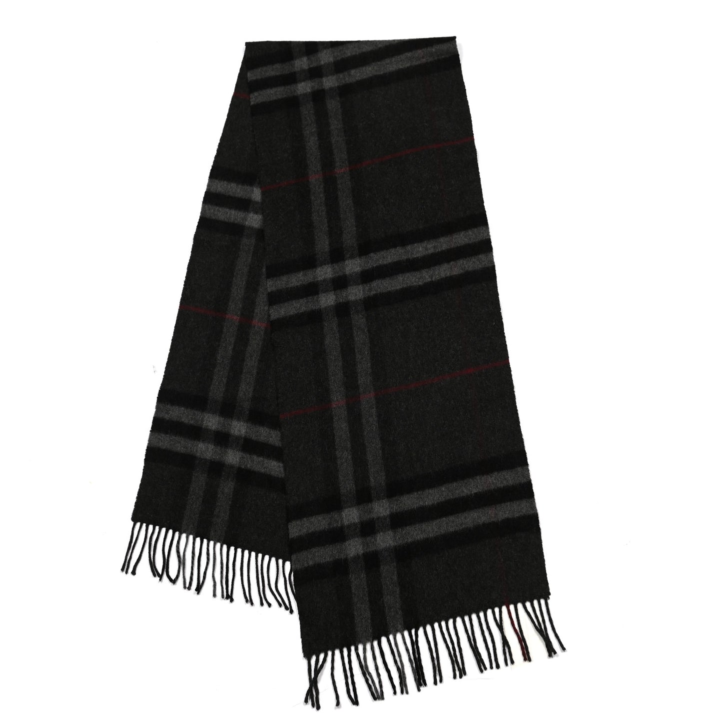 Cashmere Giant Check Fringe Scarf Grey