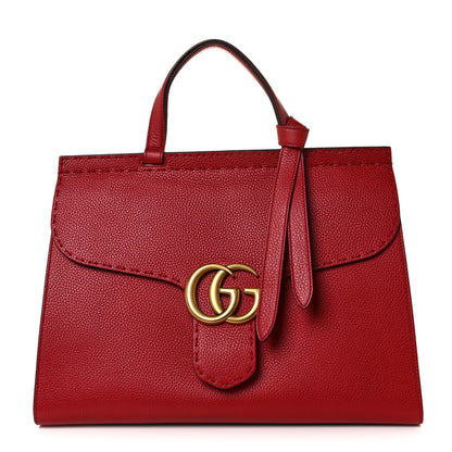 Gucci Calfskin Medium GG Marmont Top Handle Bag Vulcanic Red 1 of 9
