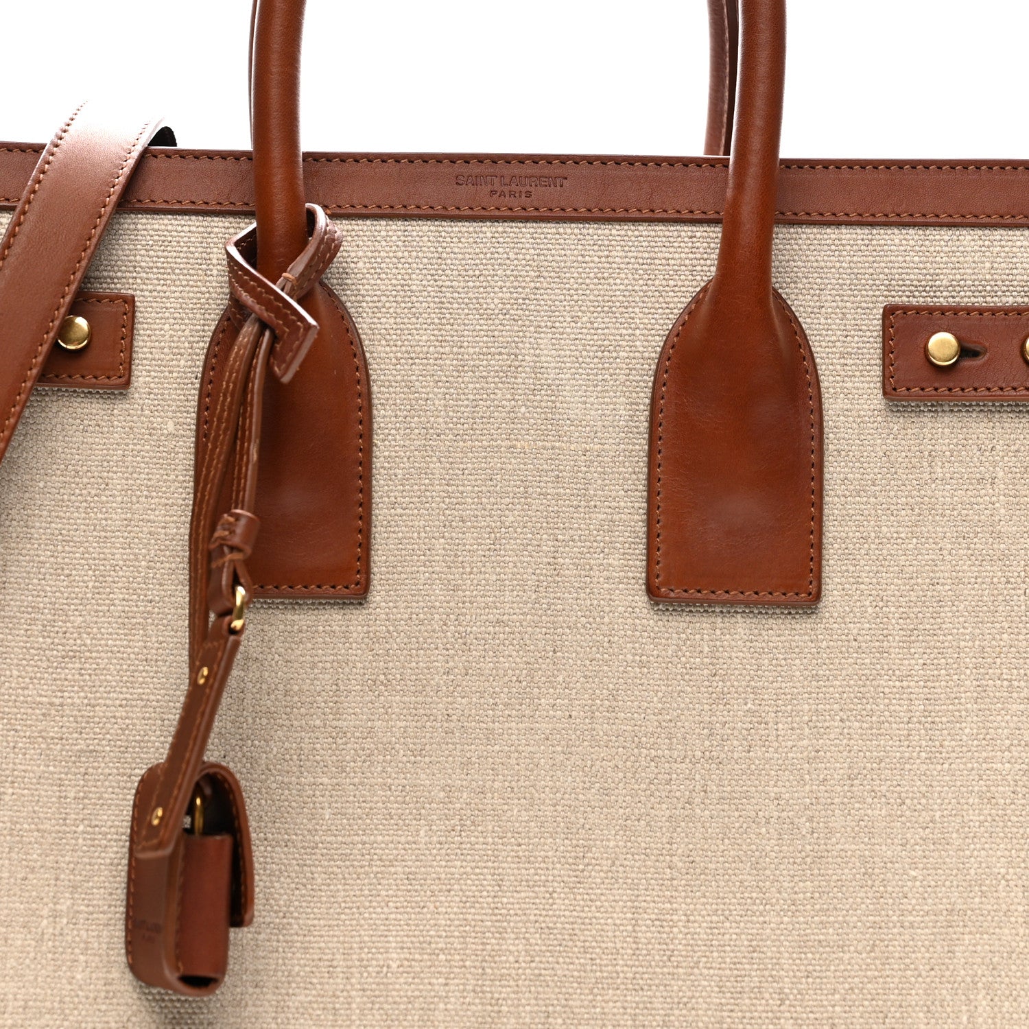 Saint Laurent Linen Calfskin Small Souple Sac De Jour Cognac 8 of 12