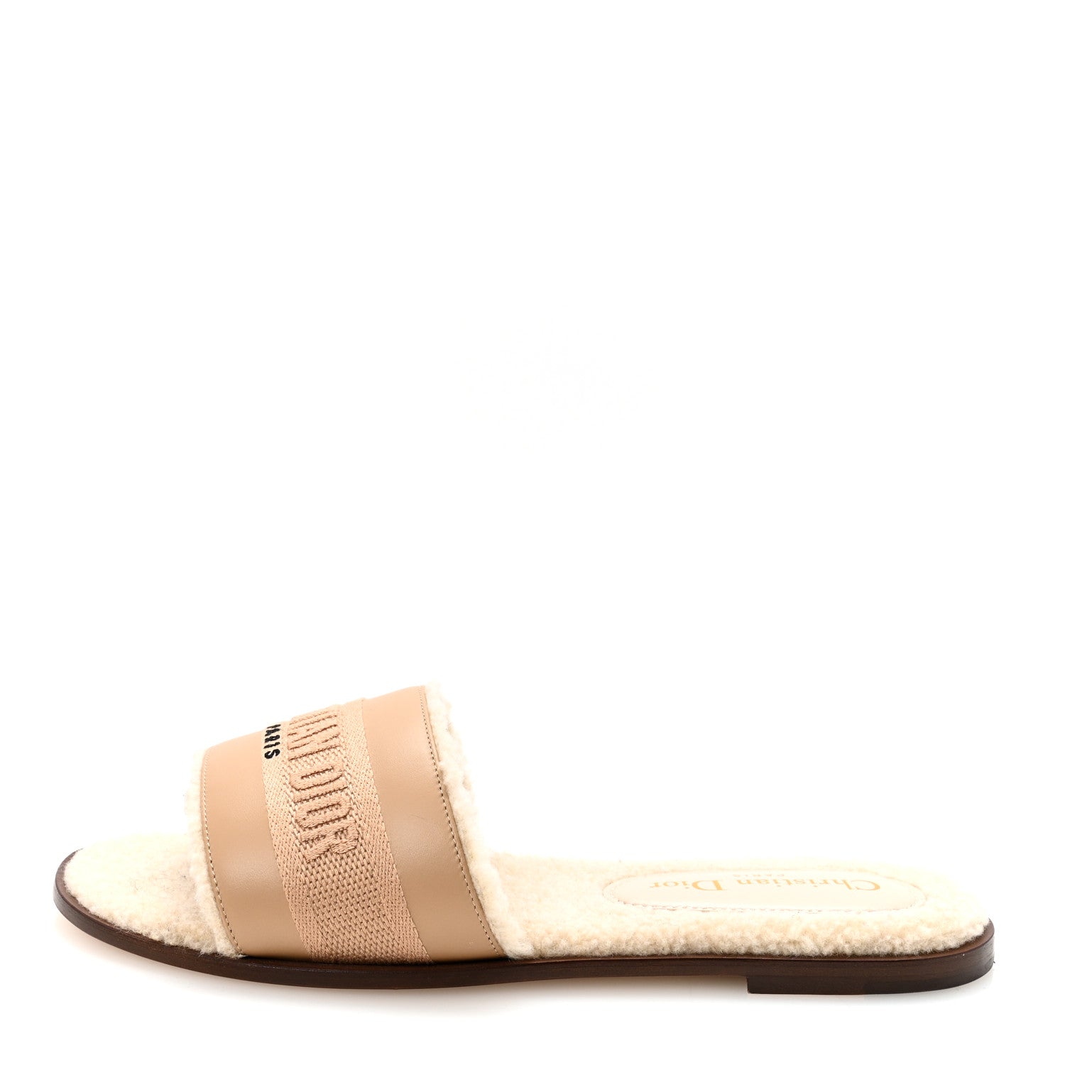 Christian Dior Suede Goatskin Shearling Embroidered Dway Slide Sandals 38 Cookie 1 of 9