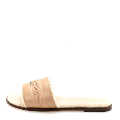 Christian Dior Suede Goatskin Shearling Embroidered Dway Slide Sandals 38 Cookie 1 of 9