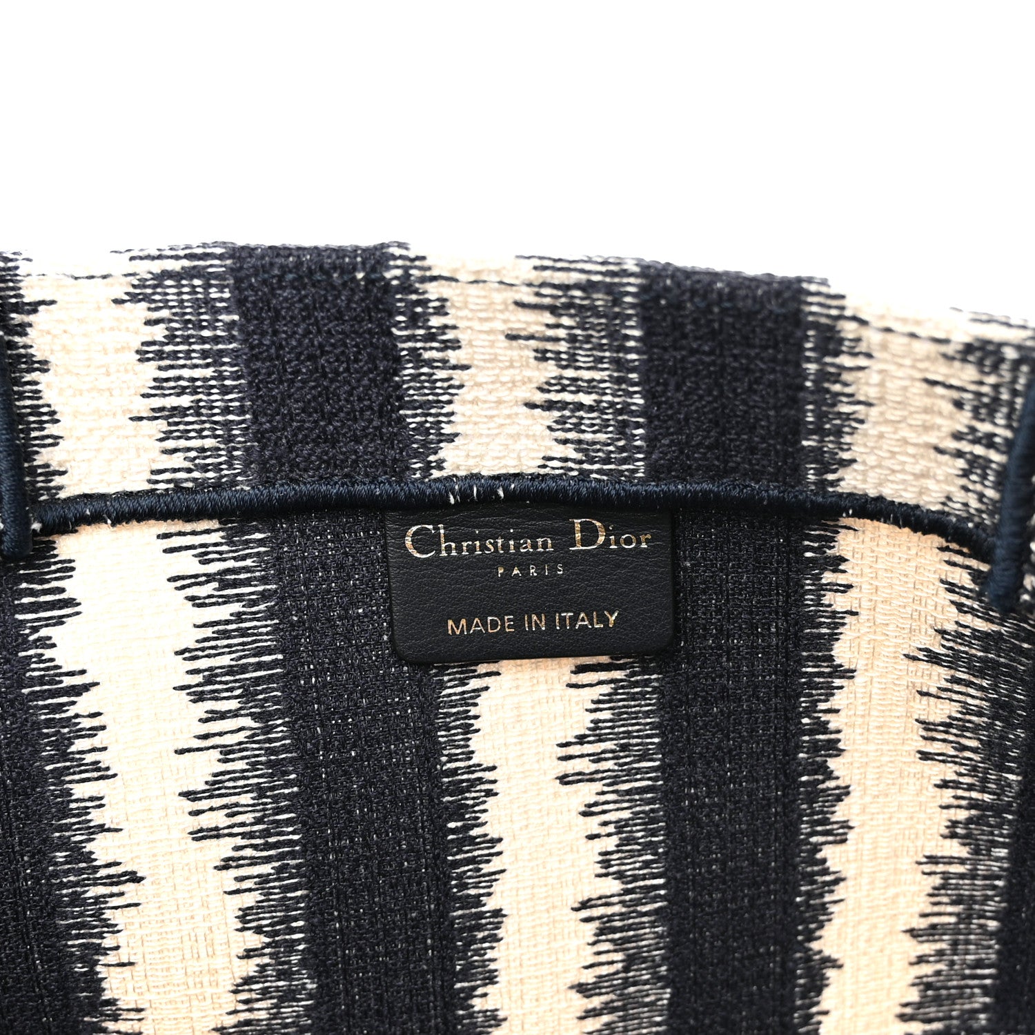 Christian Dior Canvas Embroidered Large Striped Book Tote Navy