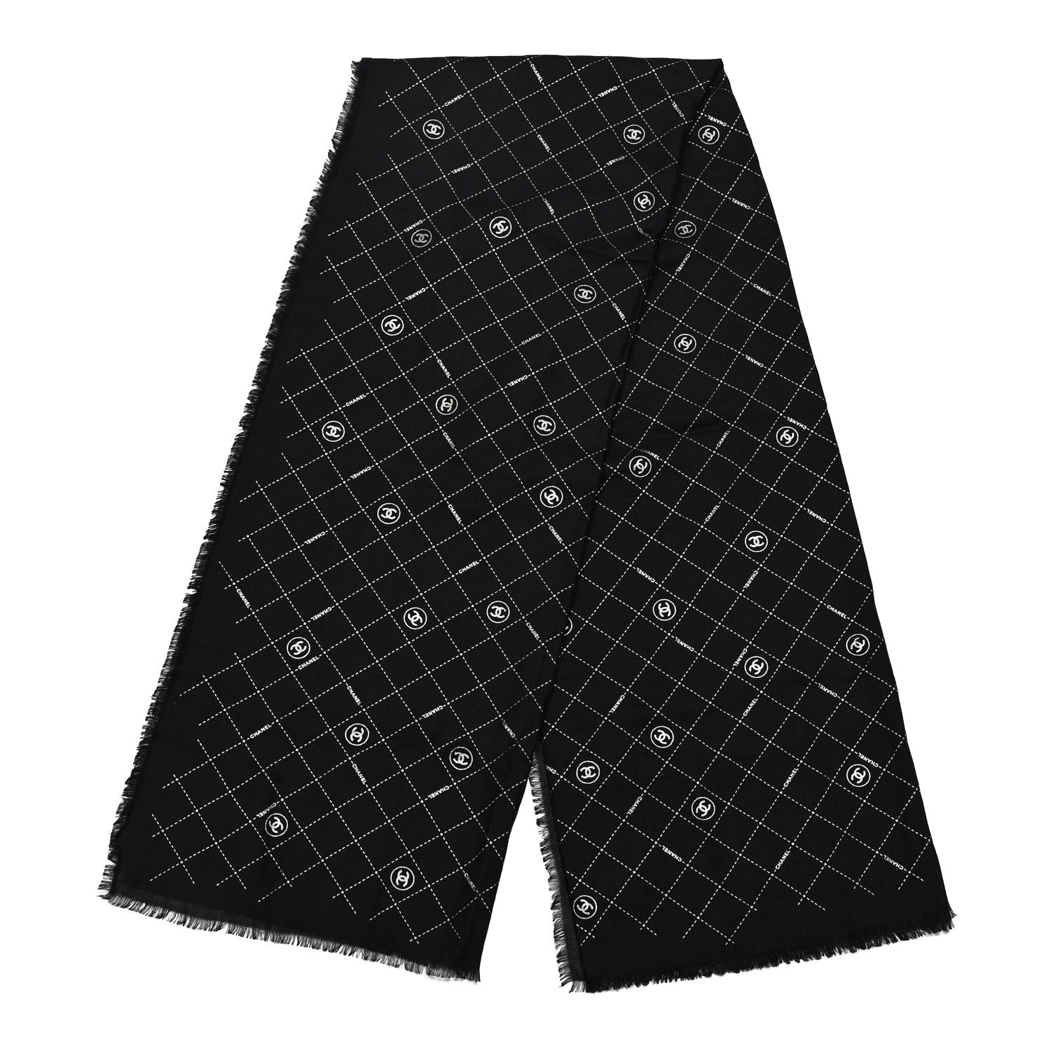 Chanel Cashmere Silk Wool CC Logo Stole Black 2 of 3