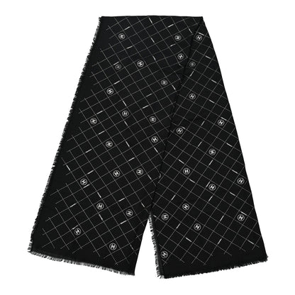 Chanel Cashmere Silk Wool CC Logo Stole Black 2 of 3
