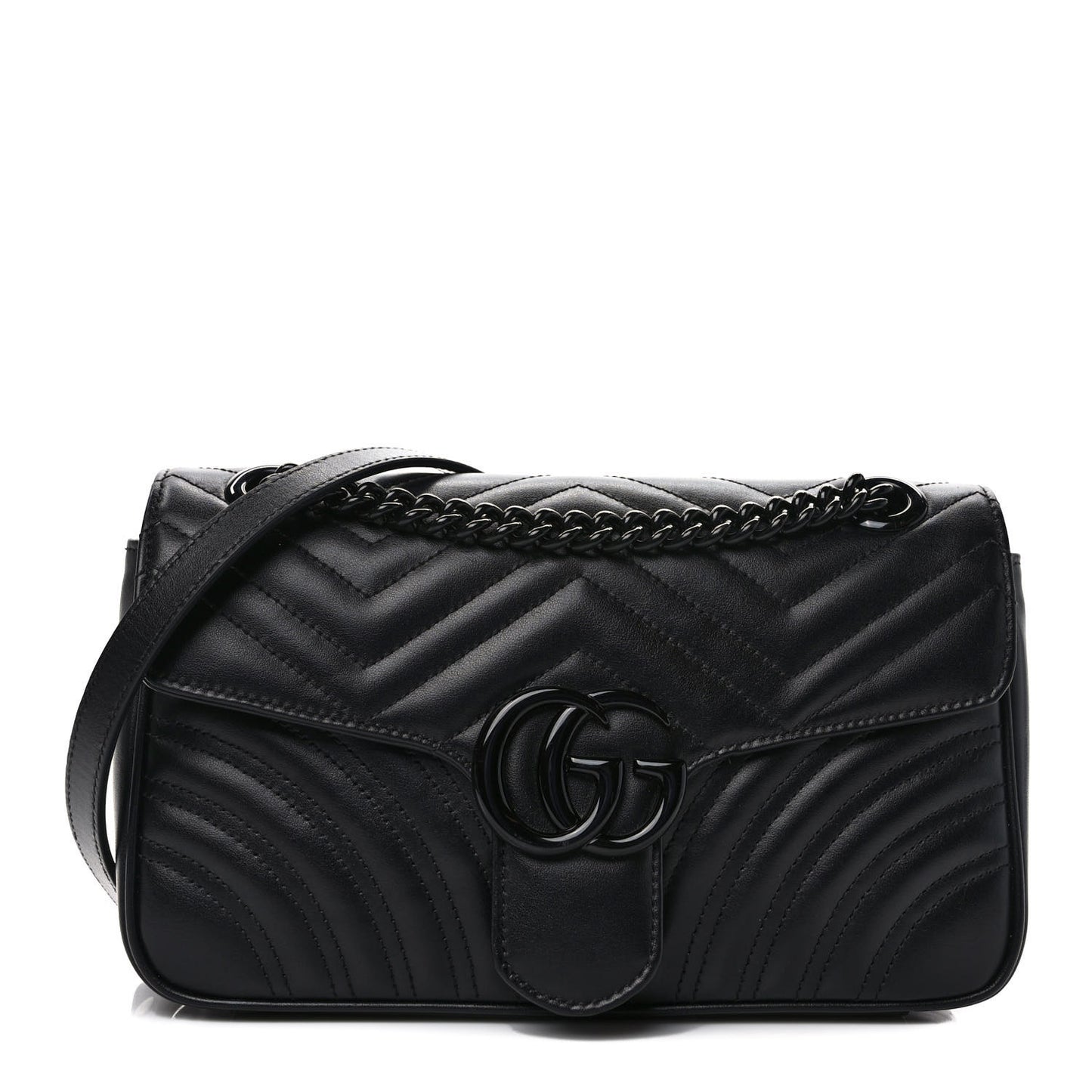 Calfskin Matelasse Monochrome Small GG Marmont Shoulder Bag Black