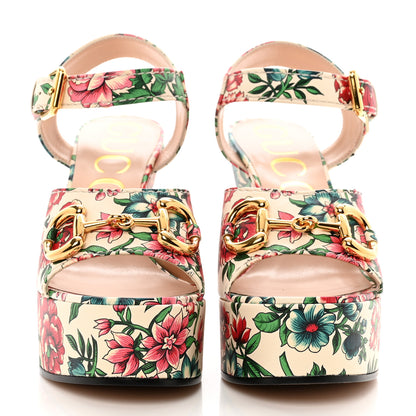 Gucci Nappa Charlotte Brit Roses Print Horsebit 40/135mm Platform Sandals 37 Multicolor 2 of 8