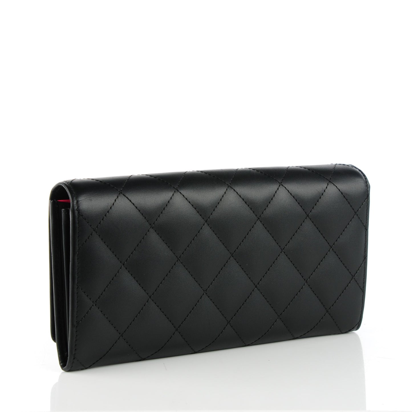 Calfskin Quilted Cambon Flap Wallet Black