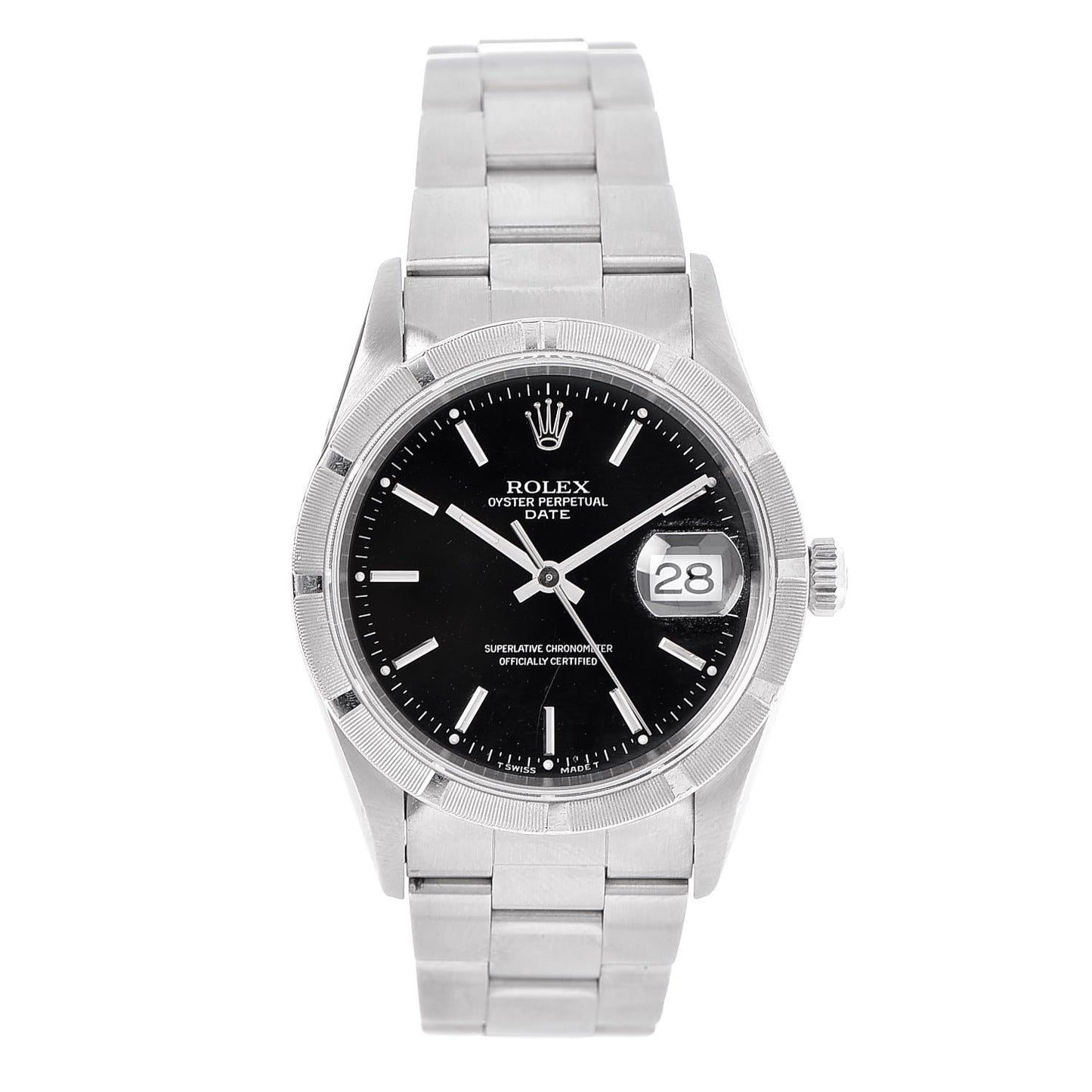 Stainless Steel 34mm Oyster Perpetual Date Watch Black 15010