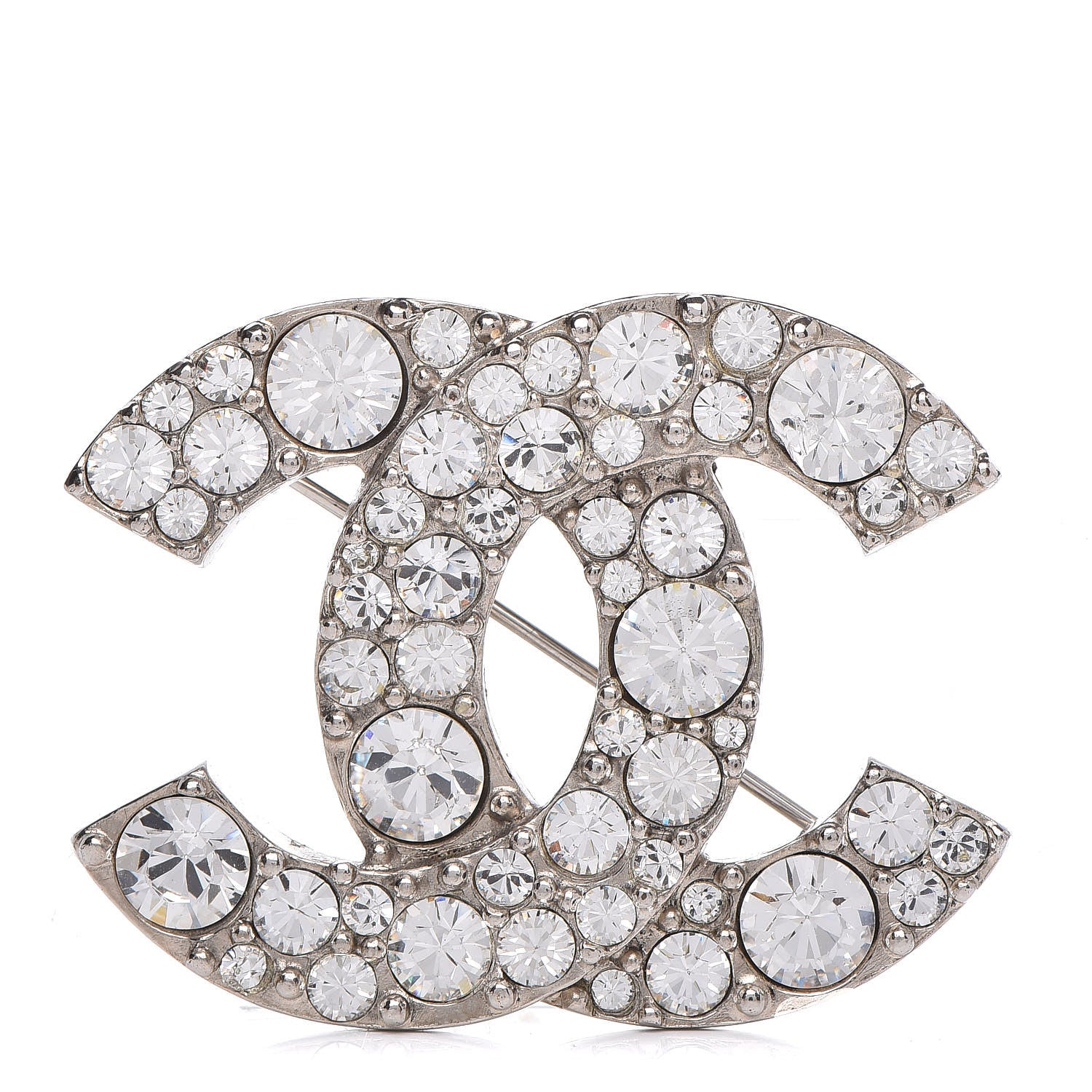 Chanel Crystal CC Brooch Silver 1 of 4