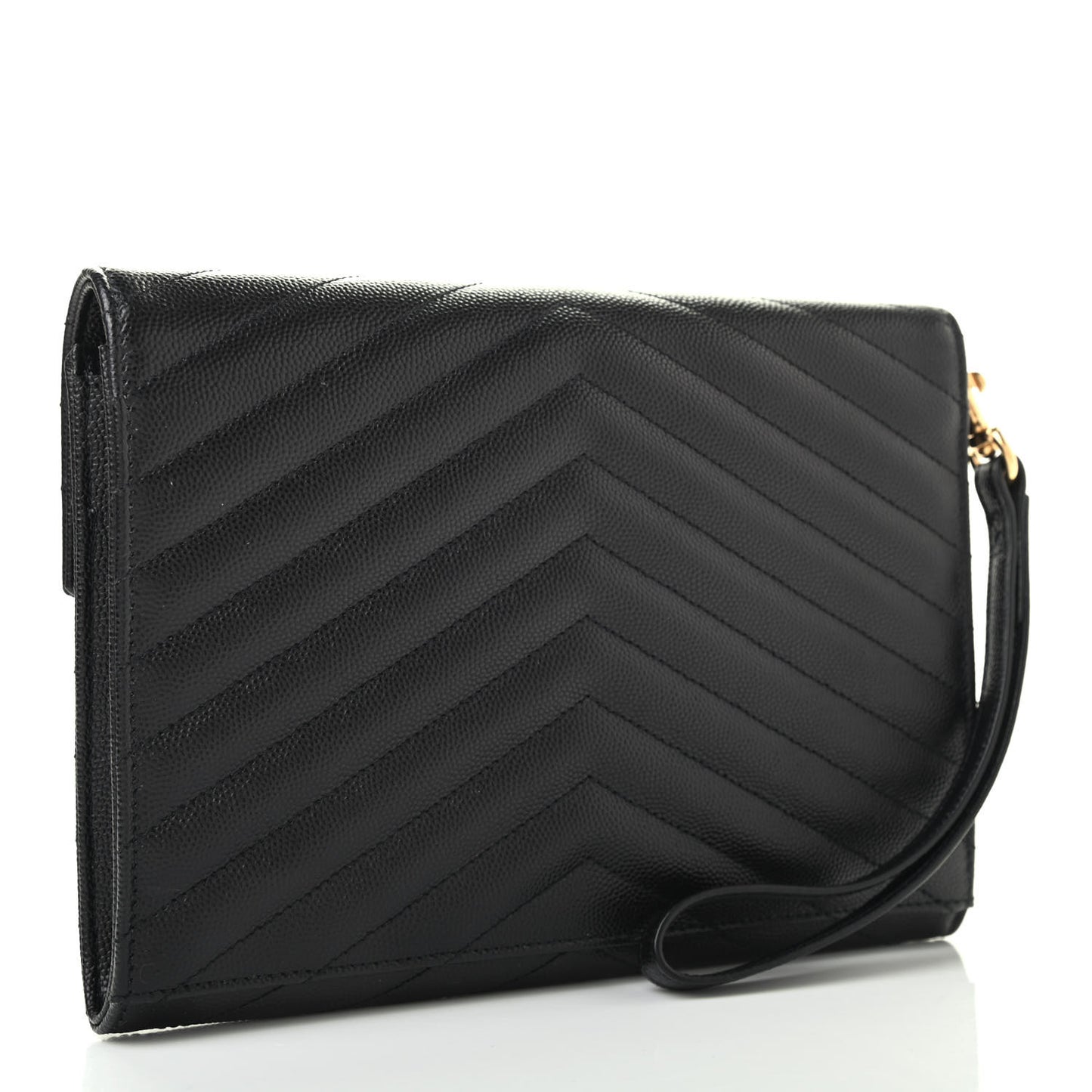Grain De Poudre Matelasse Chevron Monogram Envelope Clutch Black