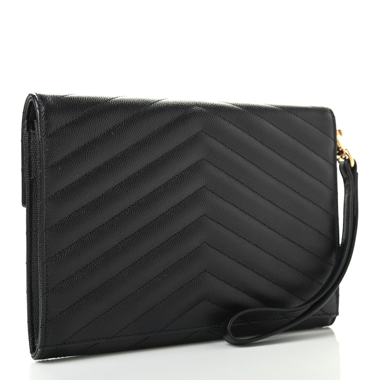 Saint Laurent Grain De Poudre Matelasse Chevron Monogram Envelope Clutch Black 3 of 7