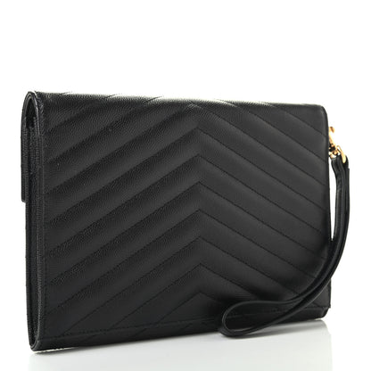 Saint Laurent Grain De Poudre Matelasse Chevron Monogram Envelope Clutch Black 3 of 7