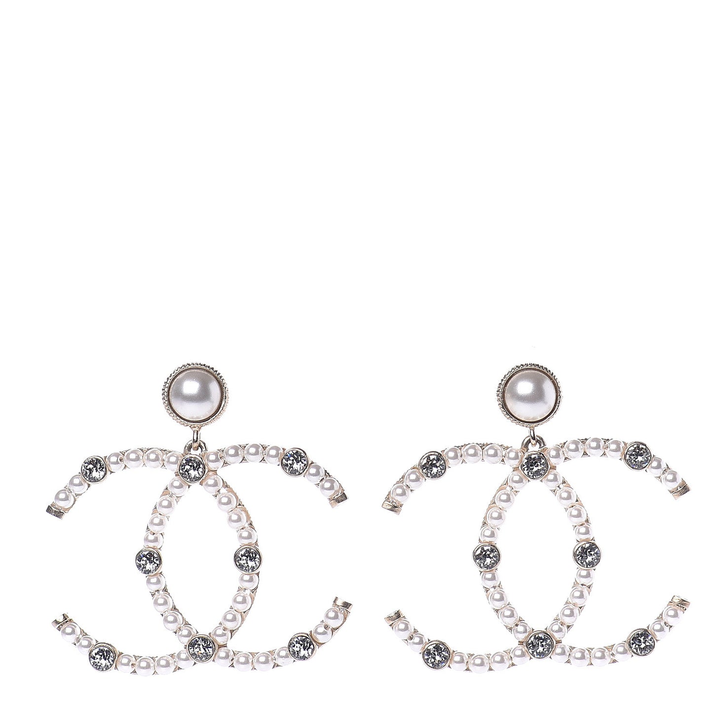Crystal Pearl Large CC Drop Earrings Light Gold