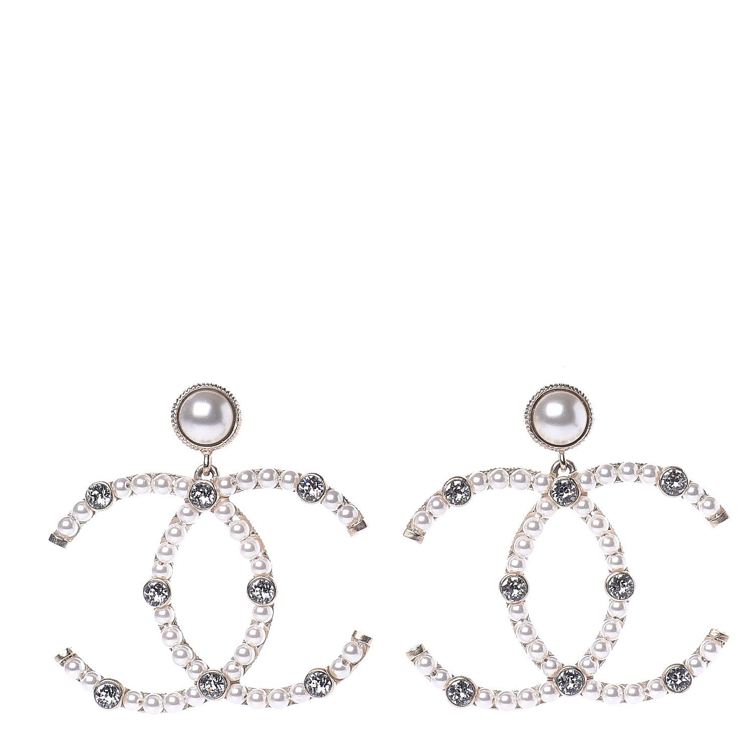 Chanel Crystal Pearl Large CC Drop Earrings Light Gold 1 of 5