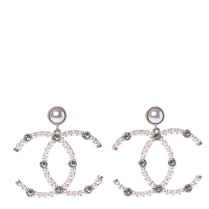 Chanel Crystal Pearl Large CC Drop Earrings Light Gold 1 of 5