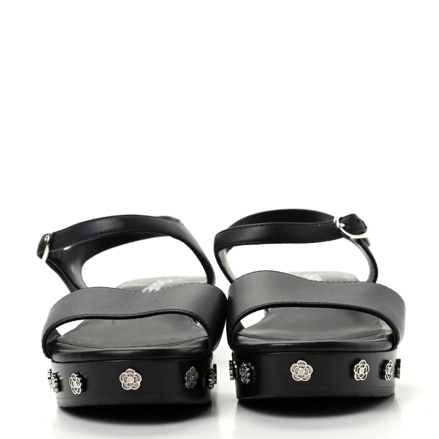 Chanel Calfskin Camellia Platform Sandals 39 Black 2 of 10
