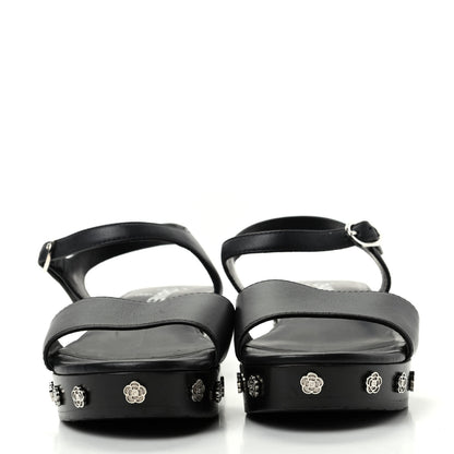 Chanel Calfskin Camellia Platform Sandals 39 Black 2 of 10