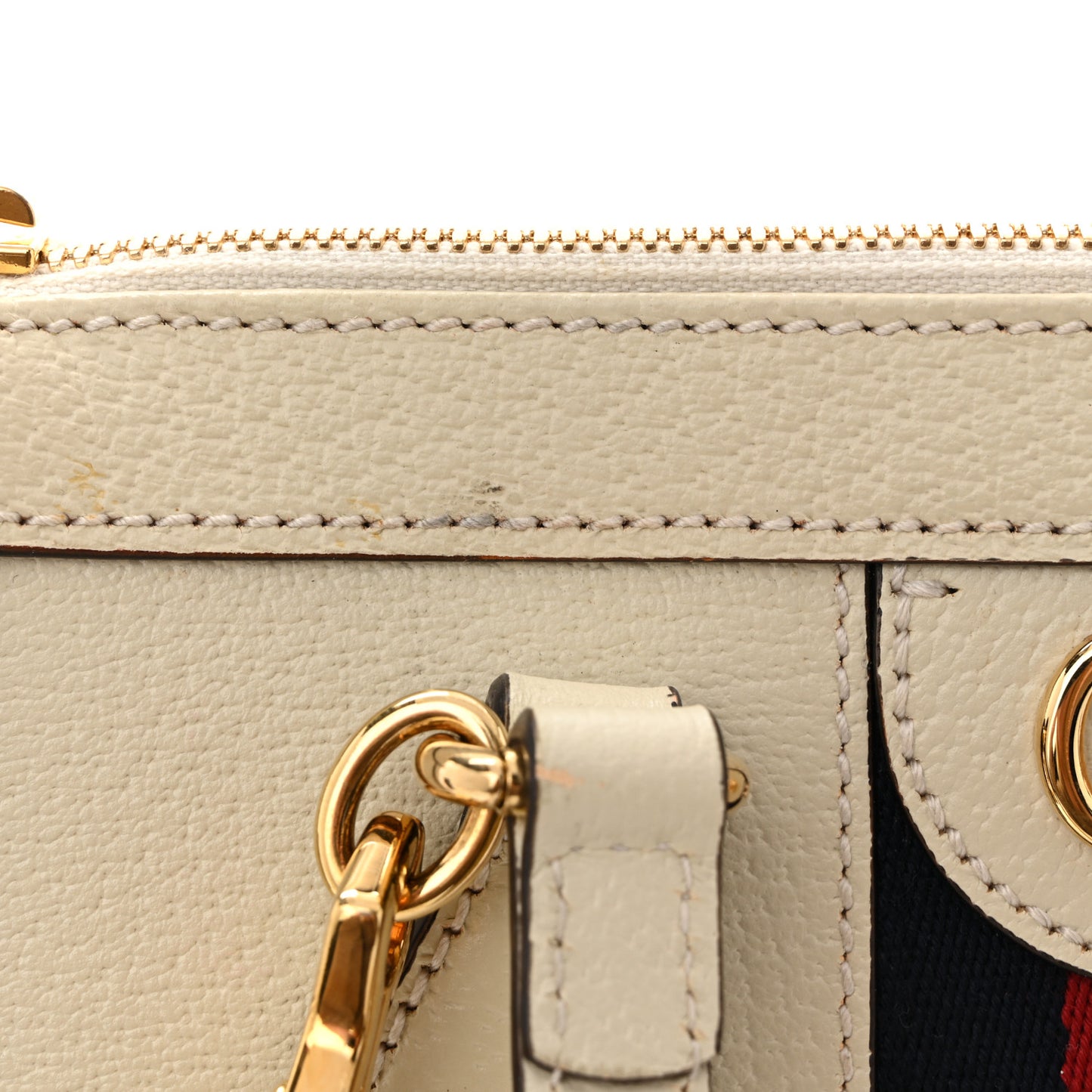 Textured Calfskin Web Small Ophidia Tote Bag Mystic White