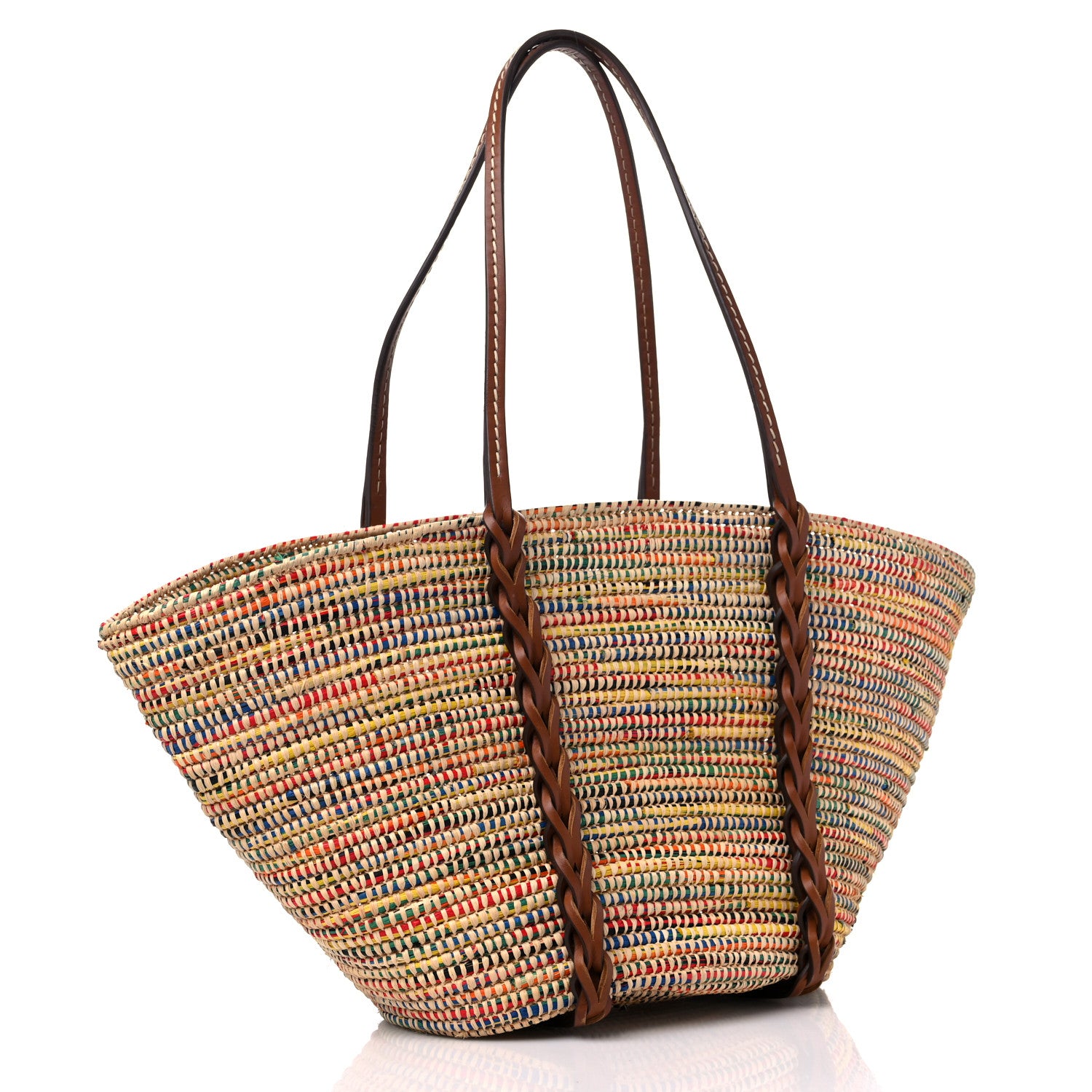 Prada Paglia Vitello Woven Braided Basket Tote Multicolor Cognac 3 of 9