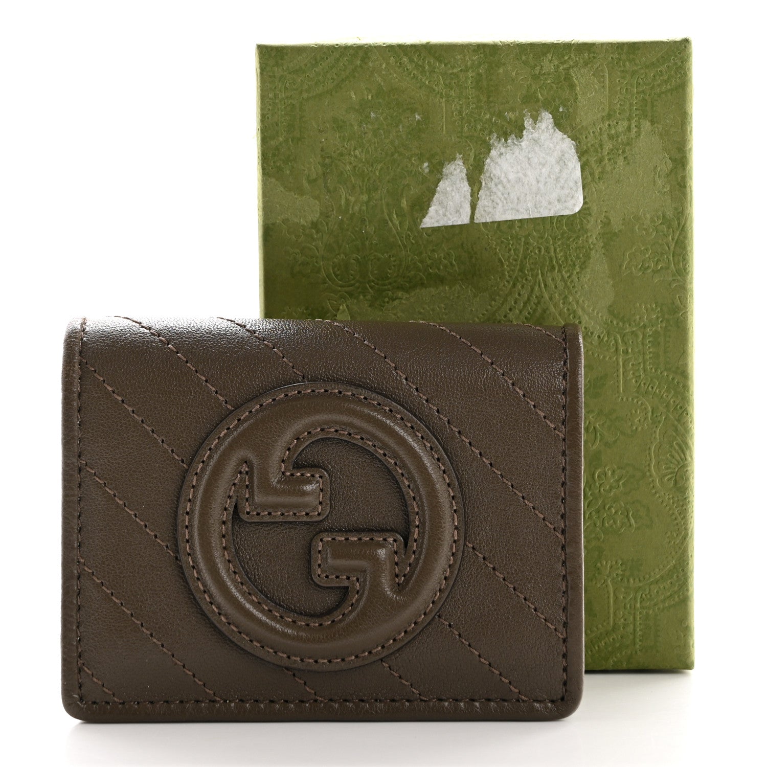 Gucci Sakai Be Green Calfskin Diagonal Stitched Blondie Card Case Wallet Cuir 8 of 8