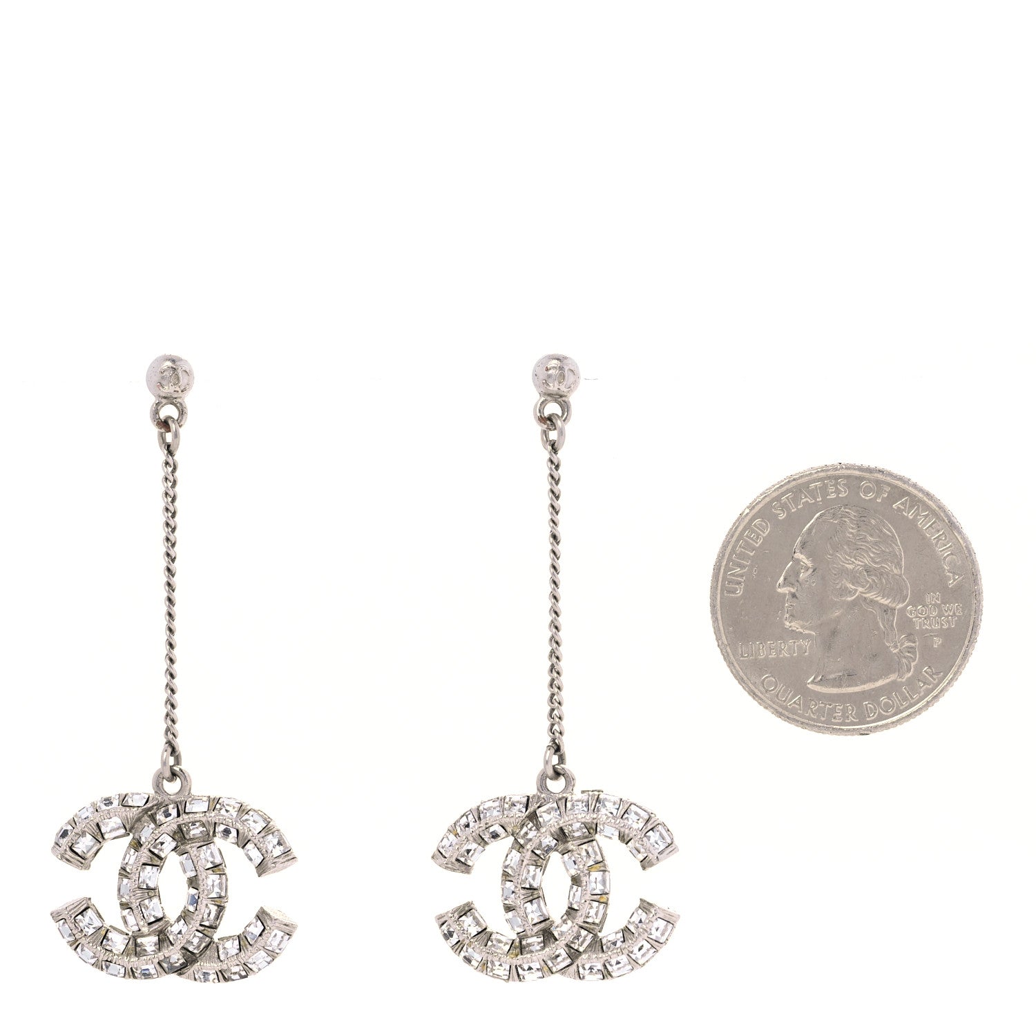 Chanel Baguette Crystal CC Drop Earrings Silver 2 of 6