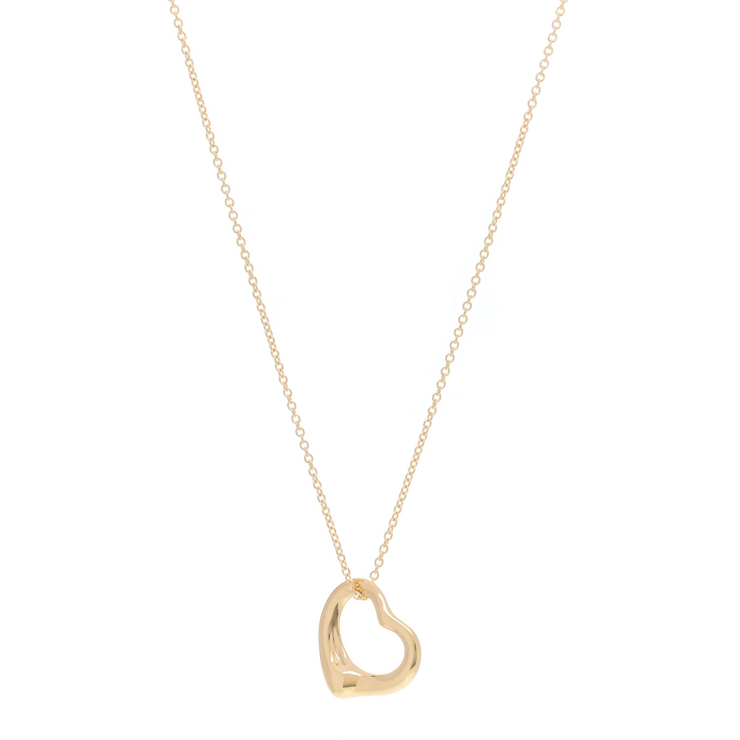 Tiffany 18K Yellow Gold 16mm Elsa Peretti Open Heart Pendant Necklace 1 of 8