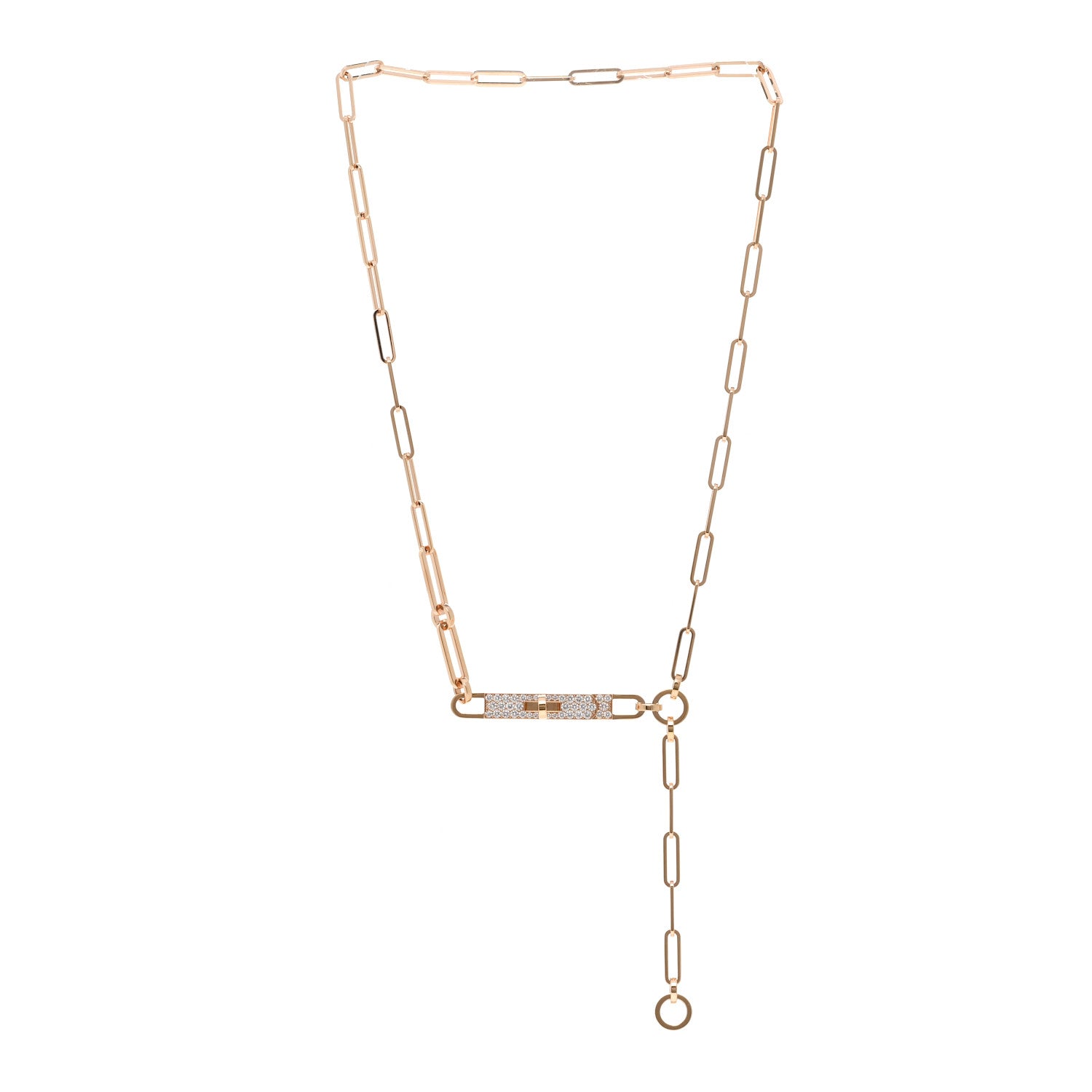 Hermes 18K Rose Gold Diamond Pave PM Kelly Chaine Lariat Necklace ST 3 of 5