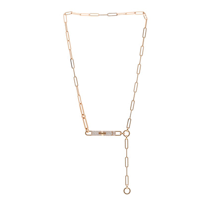 Hermes 18K Rose Gold Diamond Pave PM Kelly Chaine Lariat Necklace ST 3 of 5