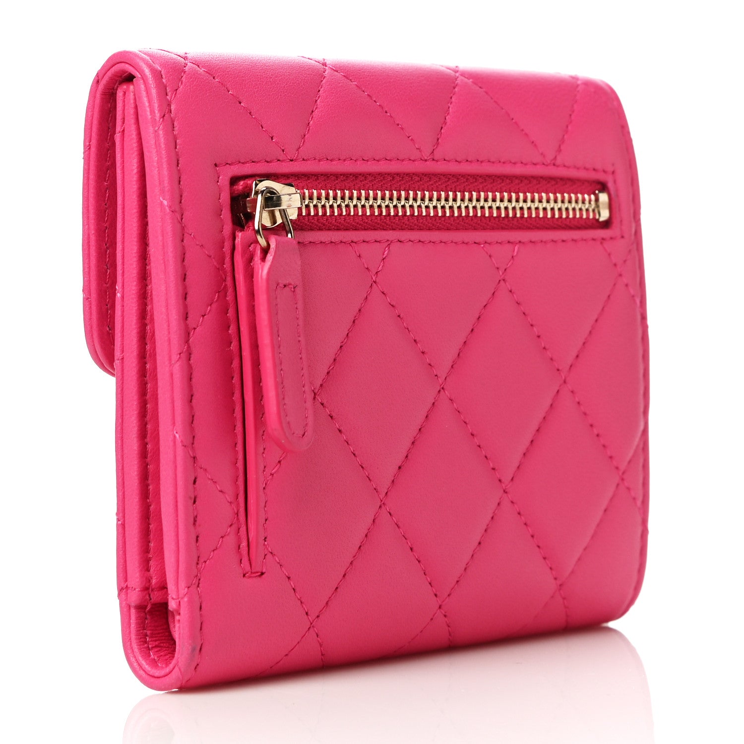 Chanel Lambskin Quilted Compact Flap Wallet Pink 3 of 13