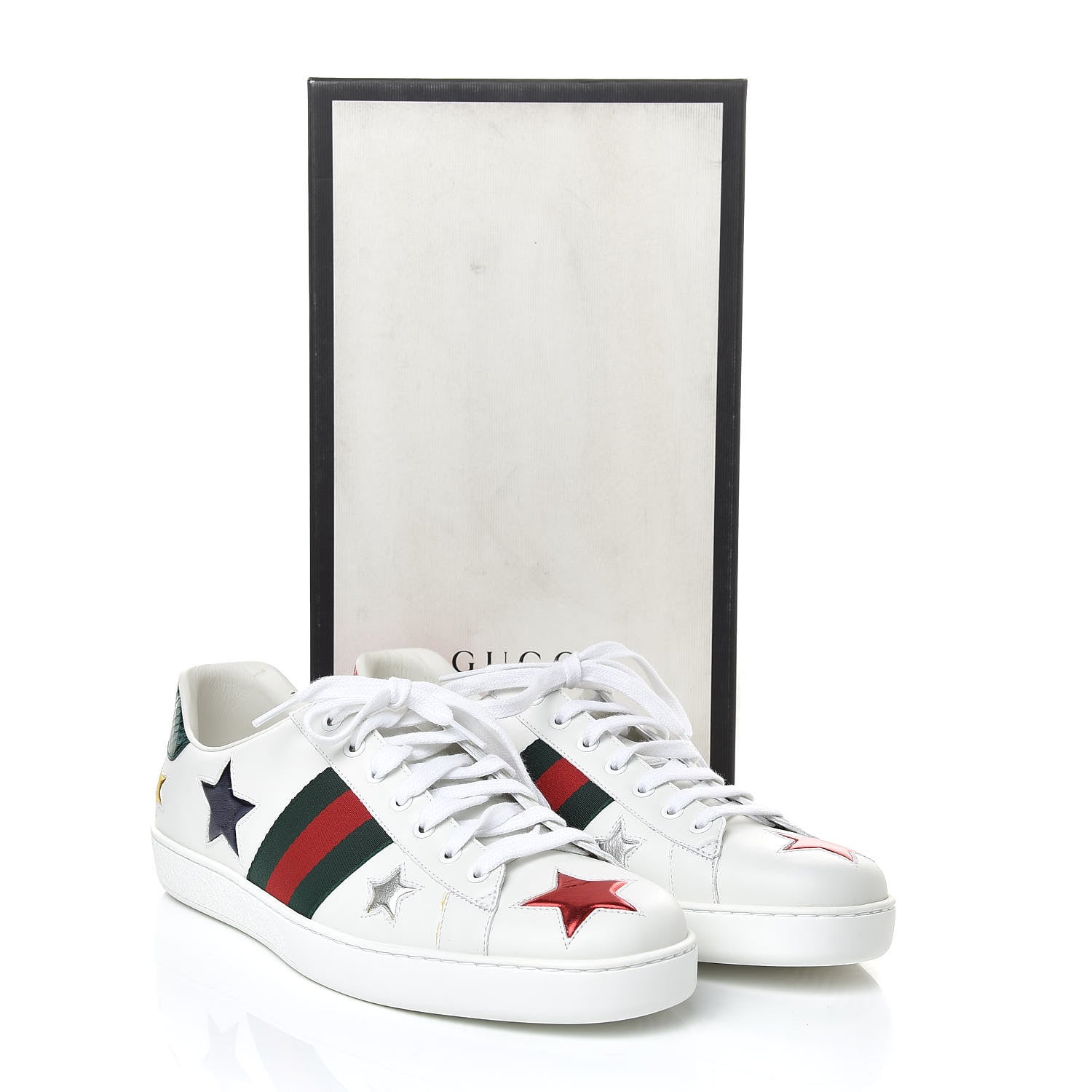 Gucci Calfskin Ayers Web Star Embroidered Mens Ace Sneakers 11 White Multi 10 of 10