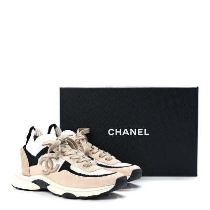 Chanel Mesh Suede Fabric Womens CC Sneakers 38.5 Light 38.5 Pink White Black 9 of 9