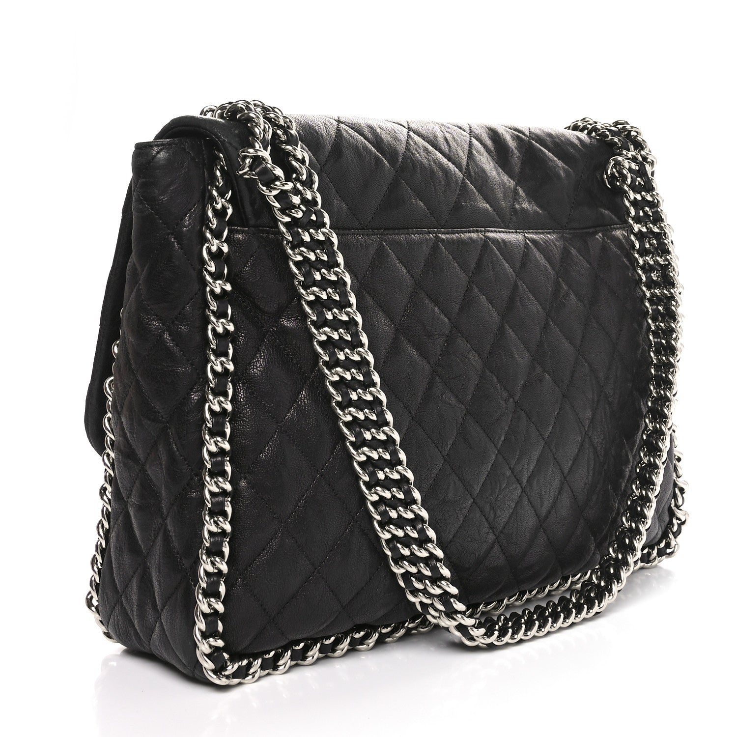 Chanel Washed Lambskin Quilted Maxi Chain Around Flap Black 2 of 10