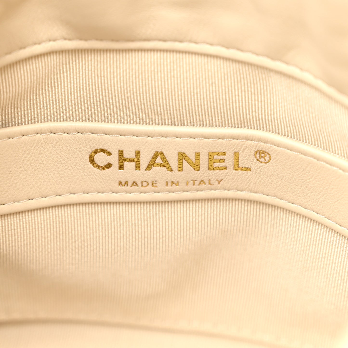 Lambskin Bucket Chain Drawstring Bag Beige