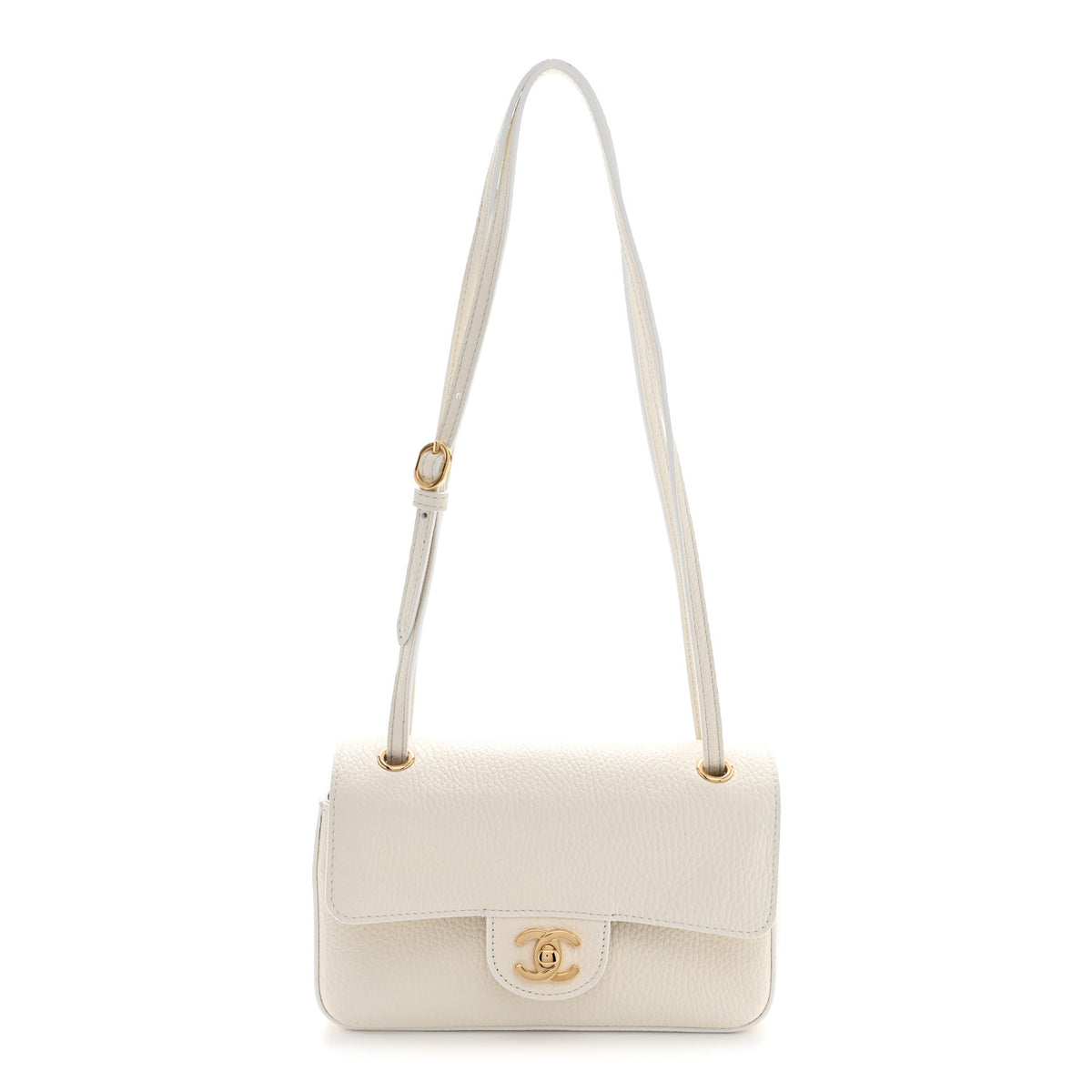 Grained Calfskin Mini Souplissimo Maxi Flap White