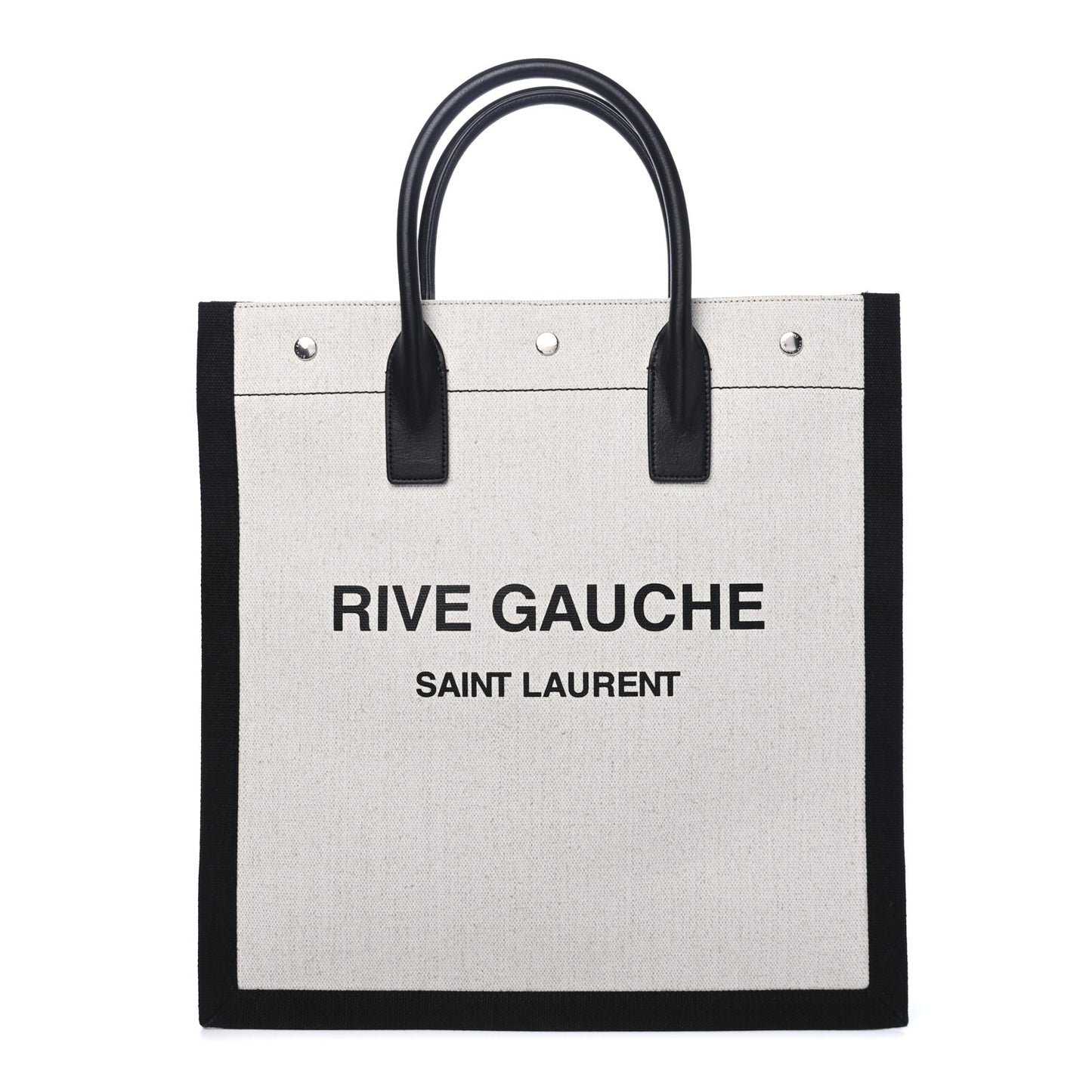 Linen Calfskin Rive Gauche North South Tote White Black