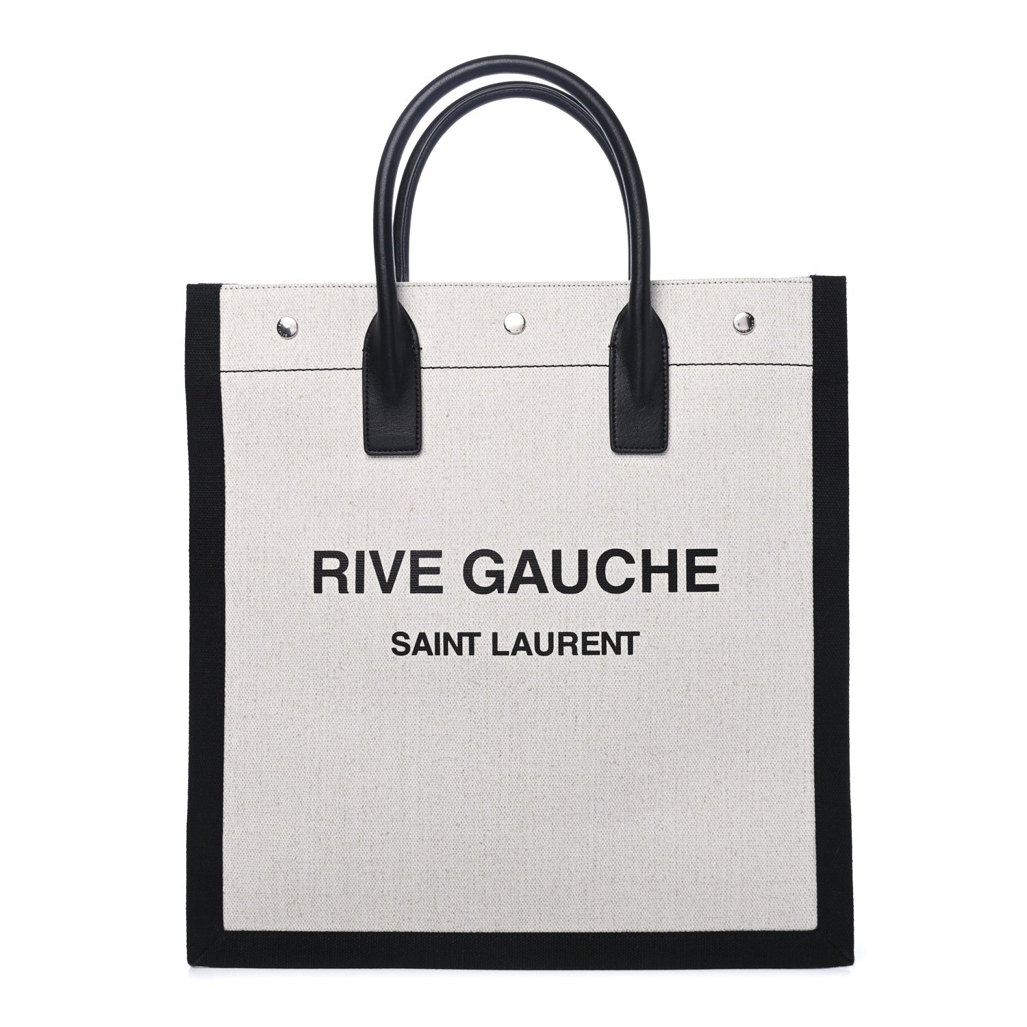 Saint Laurent Linen Calfskin Rive Gauche North South Tote White Black 2 of 4