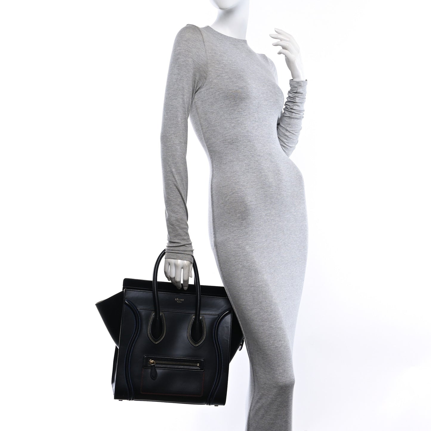 Smooth Calfskin Multicolor Double Stitching Micro Luggage Black