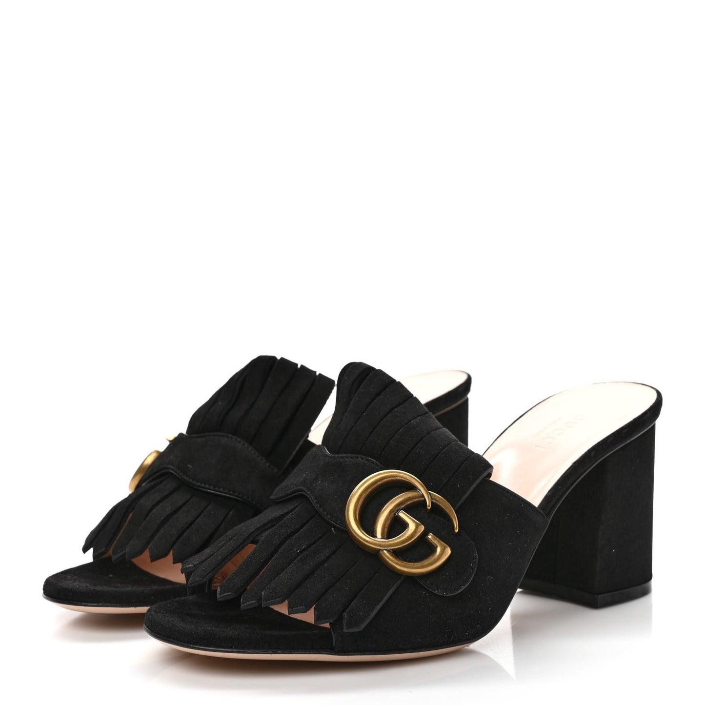 Kid Scamosciato GG Marmont Fringe 75mm Slide Sandals 37.5 Black