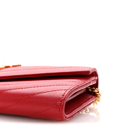 Saint Laurent Grain De Poudre Matelasse Chevron Small Monogram Chain Wallet Red 10 of 11