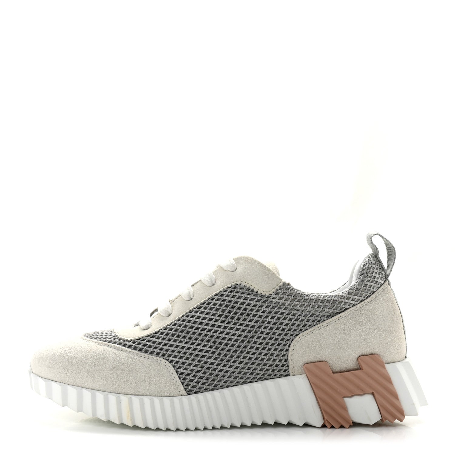 Hermes Air Mesh Suede Goatskin Bouncing Sneakers 39 Gris Lulea White 1 of 10