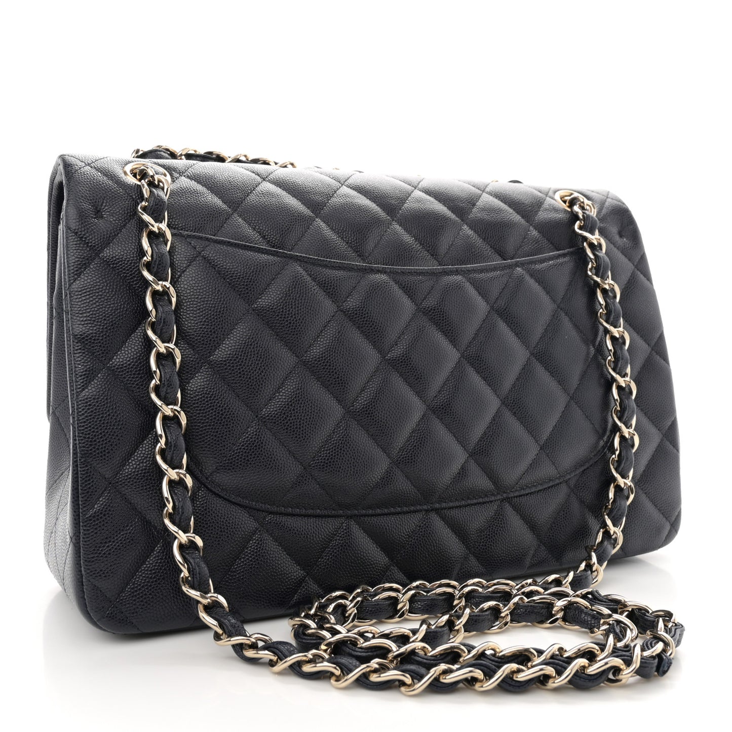 Caviar Quilted Jumbo Double Flap Navy Blue