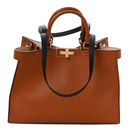 Fendi Vitello Seta Century Small Peekaboo X-Tote Brandy Black 1 of 7