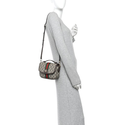 Gucci GG Supreme Monogram Textured Dollar Calfskin Small Ophidia Top Handle Shoulder Bag Beige Brown 2 of 12