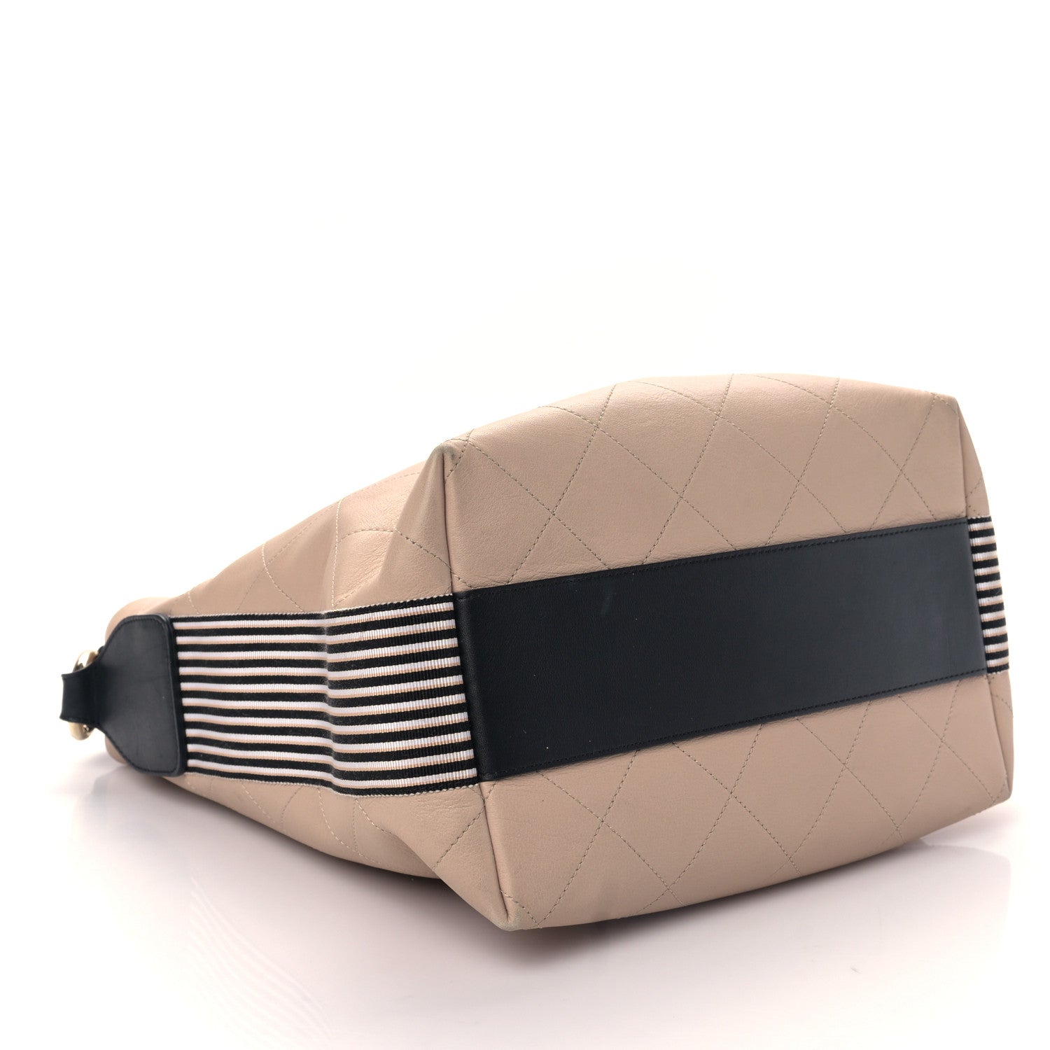 Chanel Calfskin Stitched Large Stripe Hobo Beige Black 4 of 9