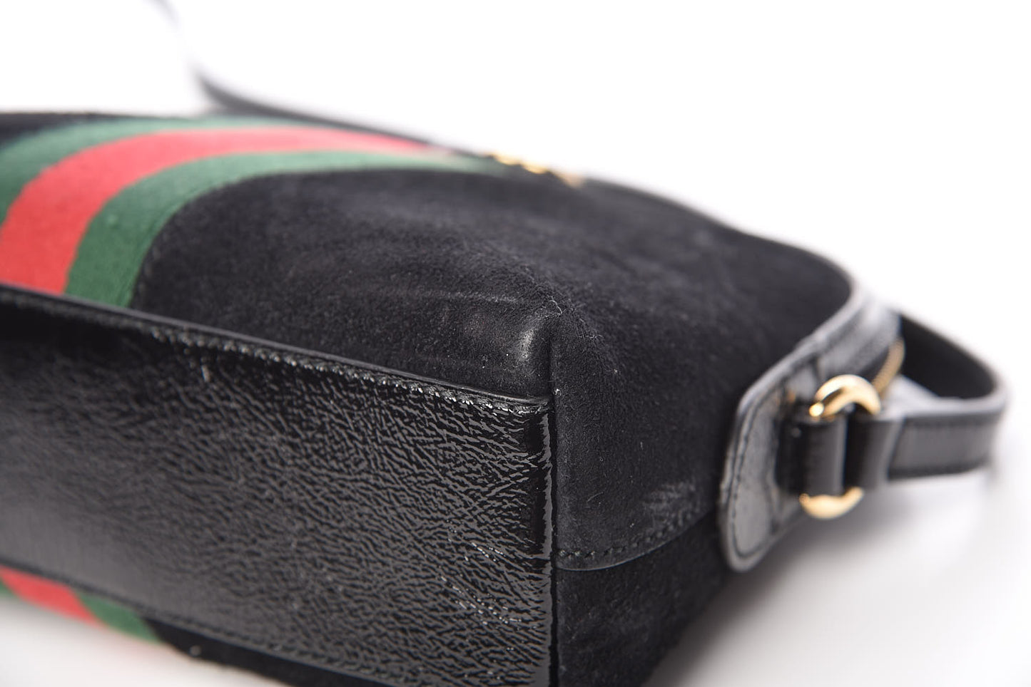 Suede Patent Web GG Small Ophidia Dome Shoulder Bag Black