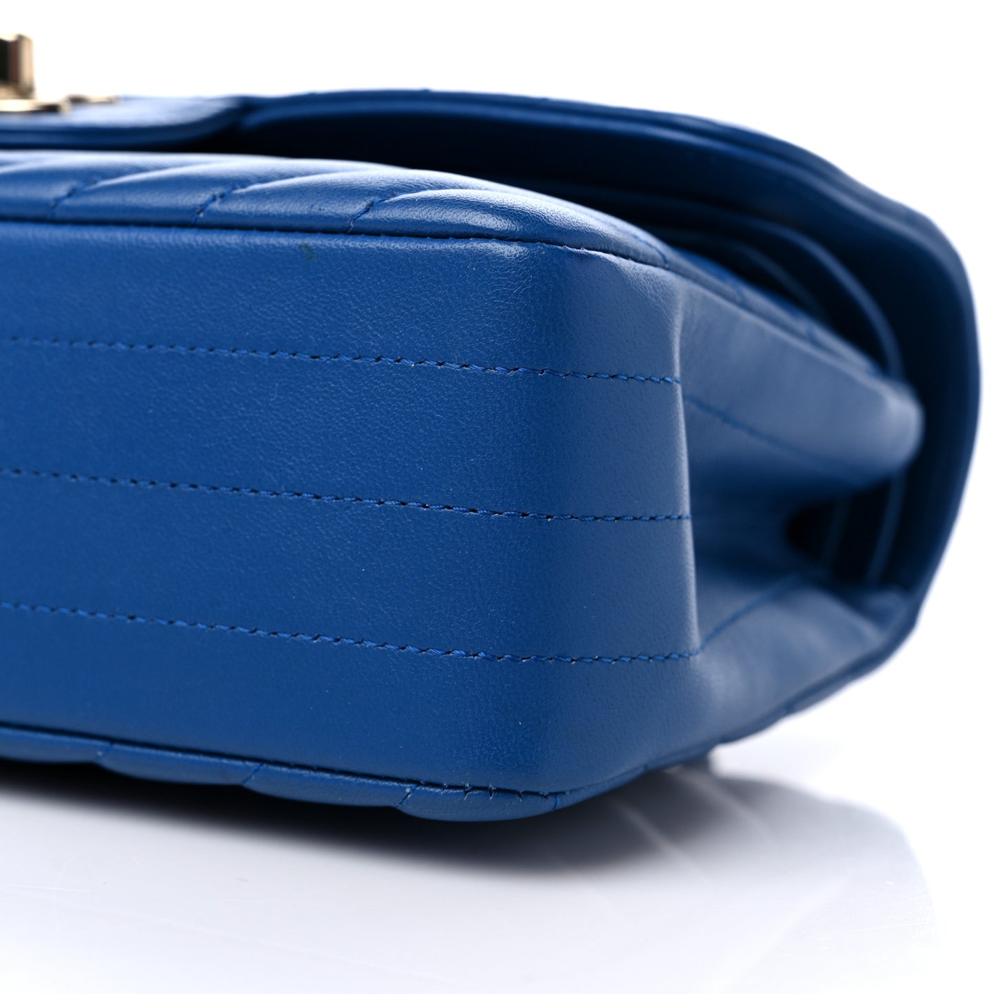 Lambskin Chevron Quilted Medium Double Flap Blue