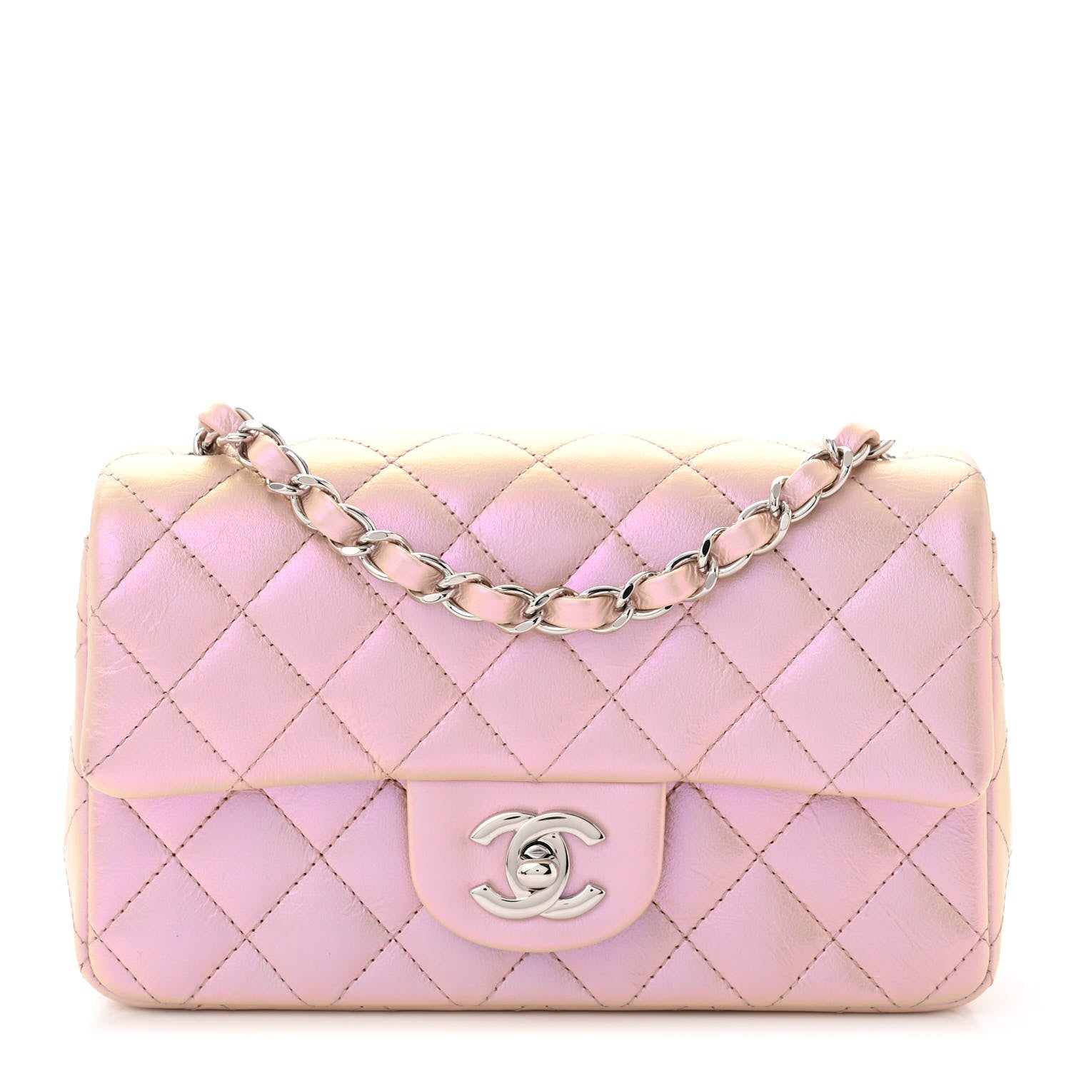 Chanel Iridescent Calfskin Quilted Mini Rectangular Flap Pink 1 of 12