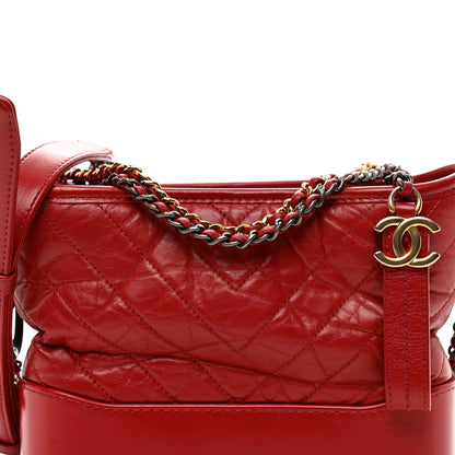 Chanel Aged Calfskin Quilted Small Gabrielle Logo Hobo Red 5 of 10